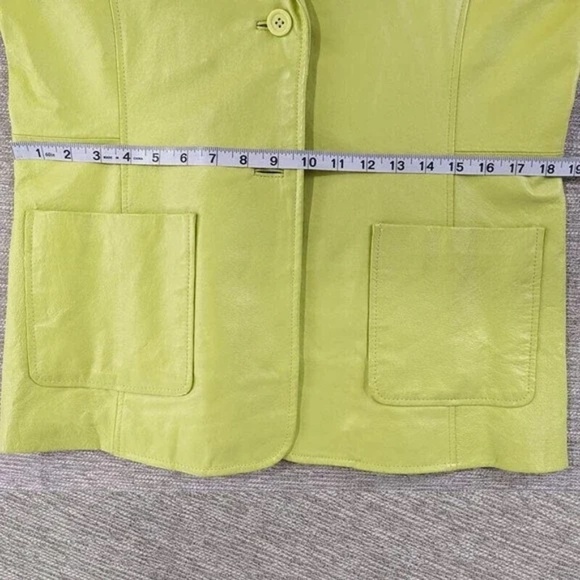 METROSTYLE Leather Jacket Blazer Lime Green Button Front Lined Size 10 Retro - Picture 9 of 13